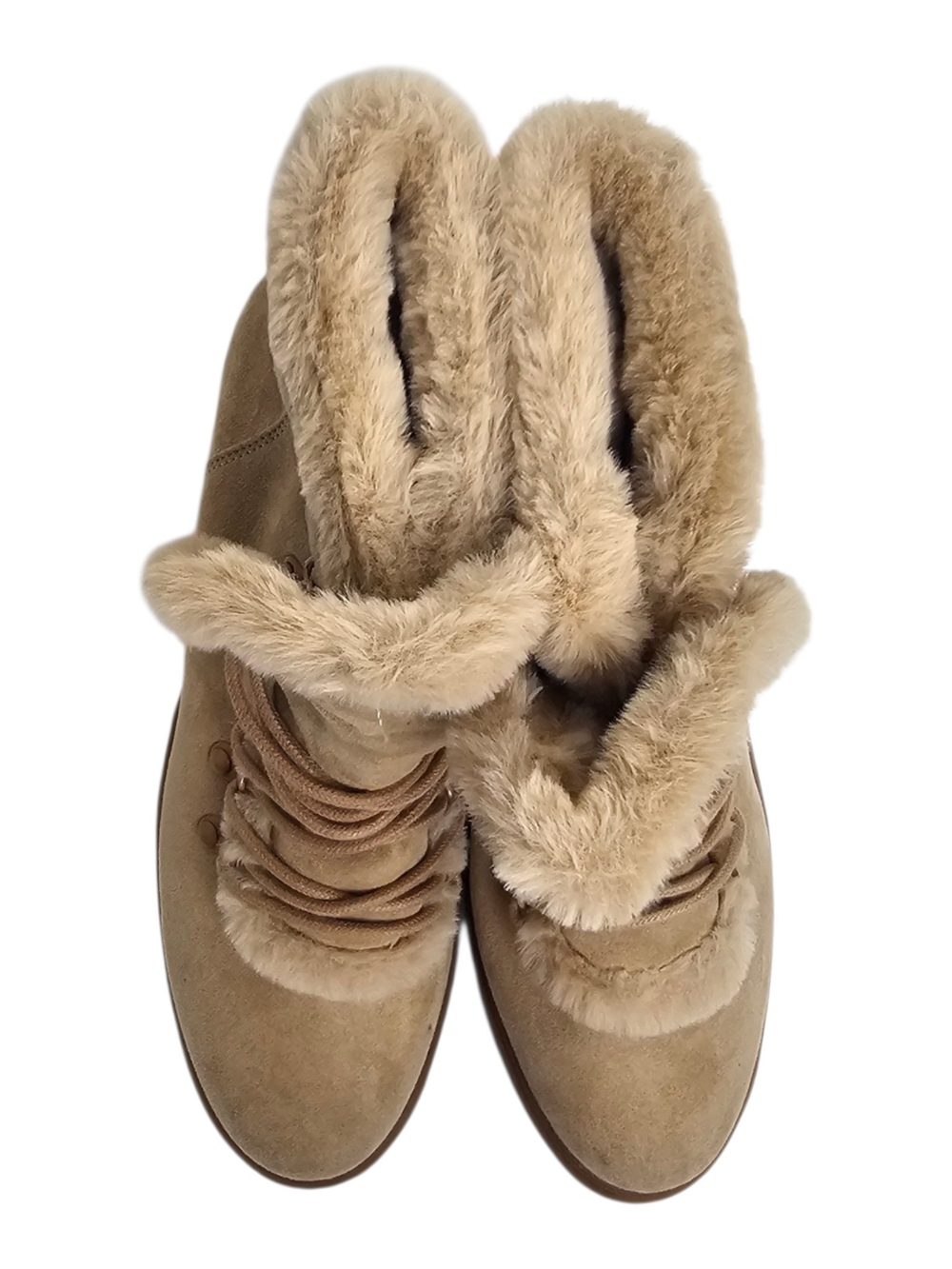 A New Day Tan Cream Soft Faux Fur Shearling Trim Lug Ankle Boots NWT Size 8 - Picture 4 of 11